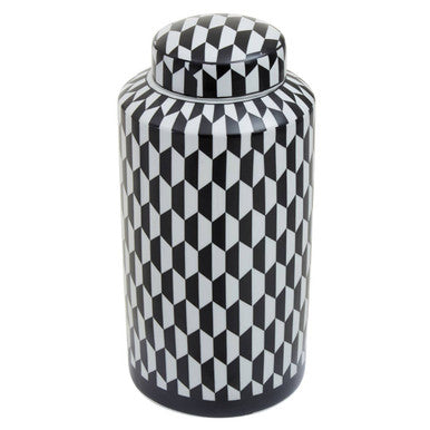 Marlo Large Black And White Geometric Print Ceramic Jar - Image 3