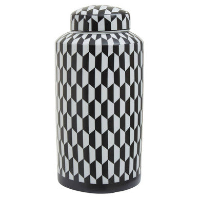 Marlo Large Black And White Geometric Print Ceramic Jar