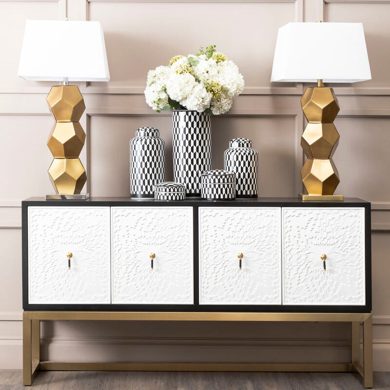 Marlo Large Black And White Geometric Print Ceramic Jar - Image 2