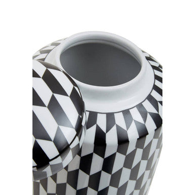 Marlo Large Black And White Geometric Print Ceramic Jar