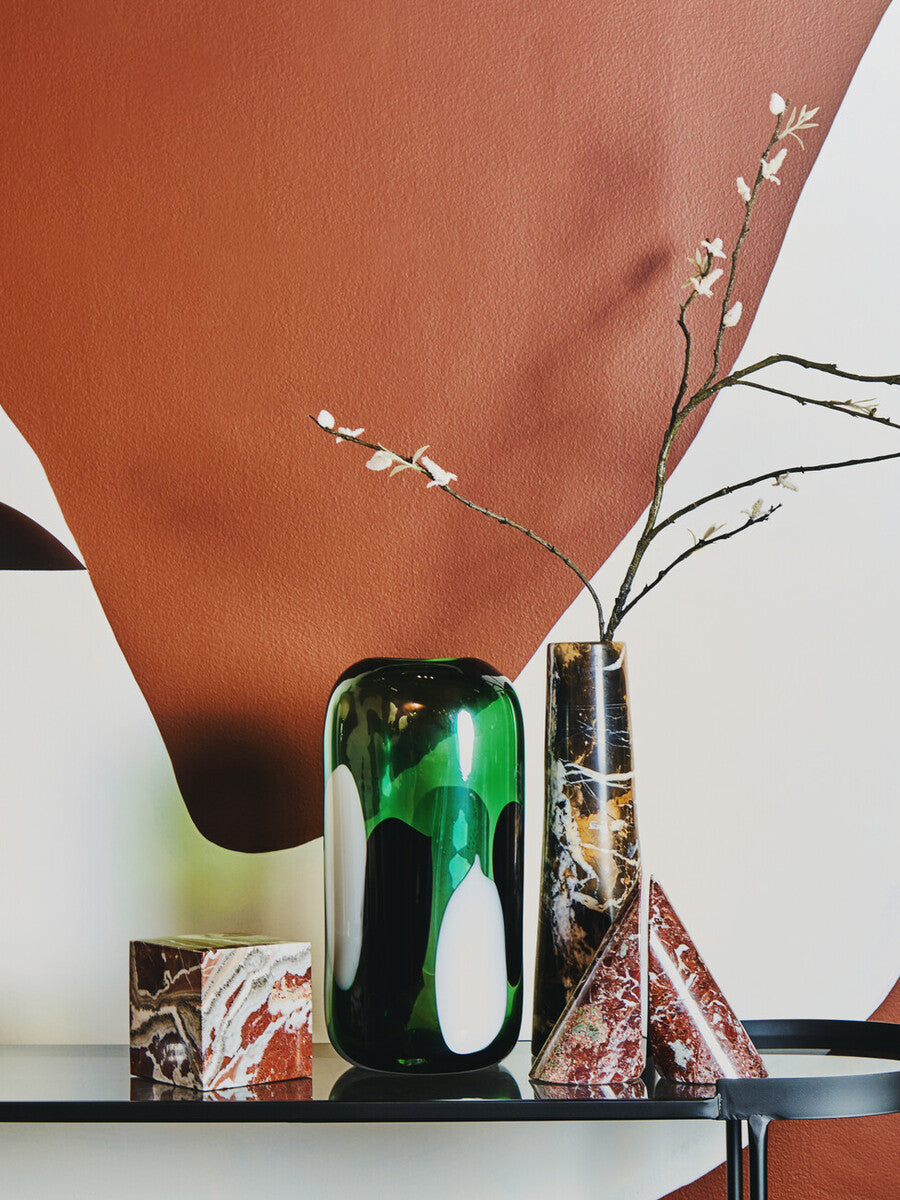 Hania Small Green Glass Vase with Abstract Pattern