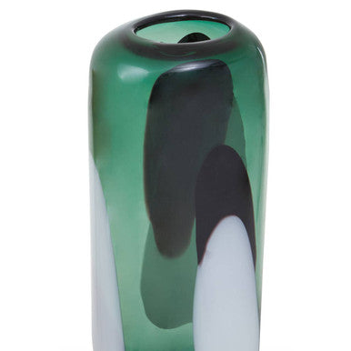 Hania Large Green Glass Vase with Abstract Pattern