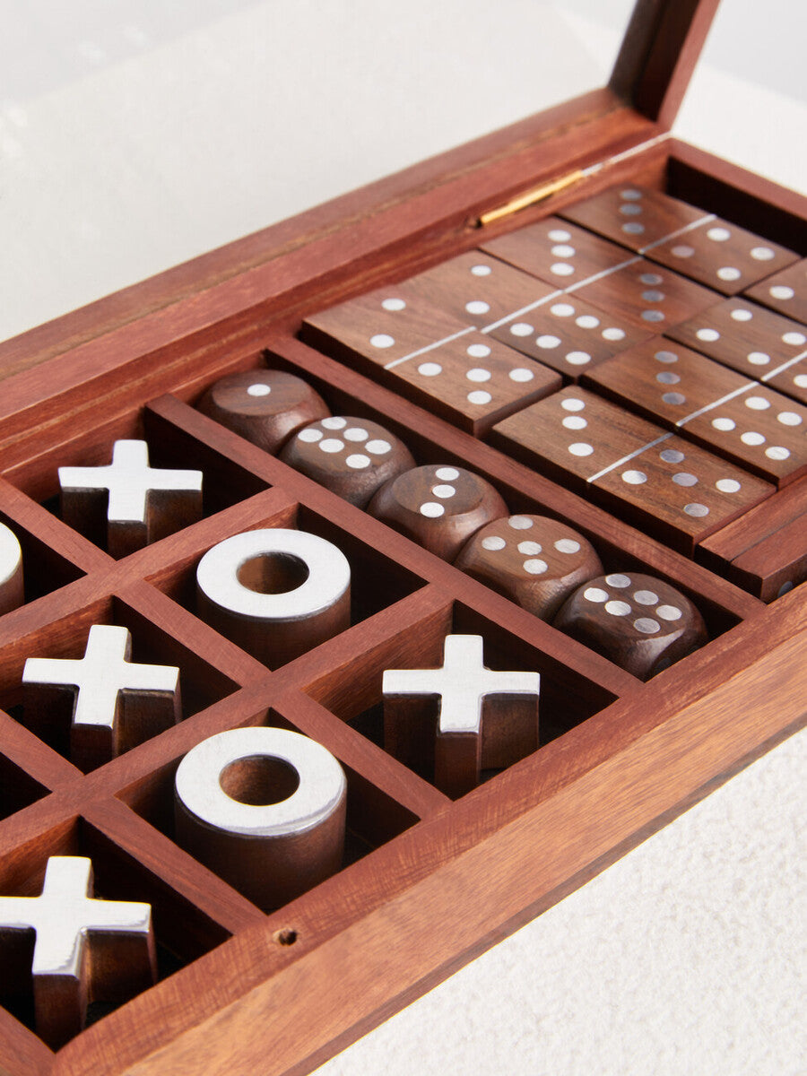 Churchill Games Brown Sheesham Wood Multi Game Set