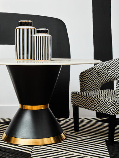 Doria Large Black And White Stripes Ceramic Jar