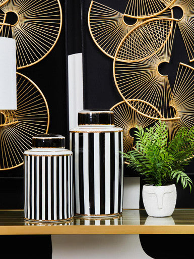 Doria Large Black And White Stripes Ceramic Jar - Image 8