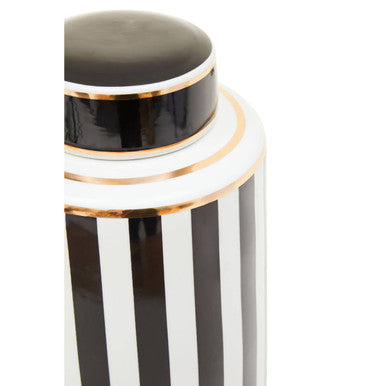 Doria Large Black And White Stripes Ceramic Jar - Image 4