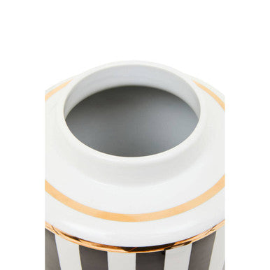 Doria Large Black And White Stripes Ceramic Jar