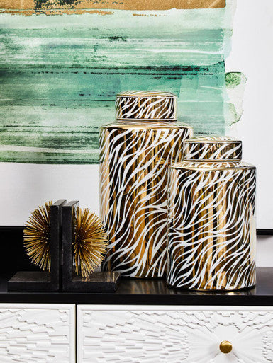 Doria Small White And Gold Finish Ceramic Jar