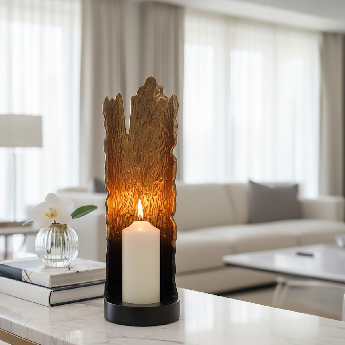 Deomali Black and Gold Finish Large Ombre Candle Holder