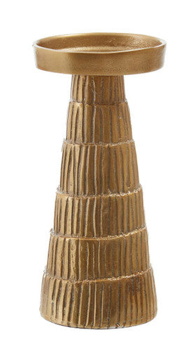 Decorative brown pedestal with circular top on a white background