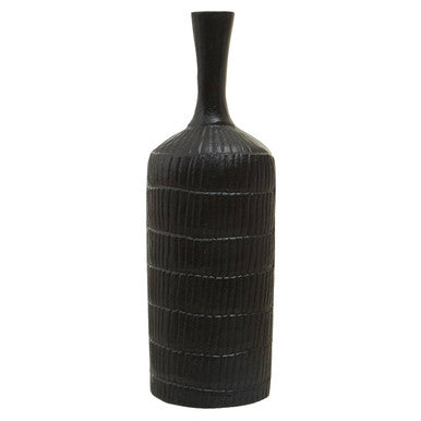 Black textured vase on a white background