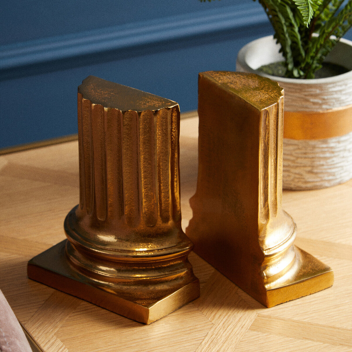 Kensington Townhouse Set of 2 Gold Pillar Bookends - Image 2