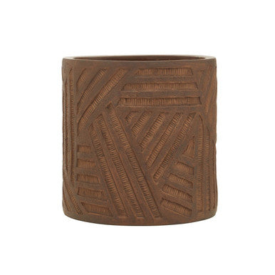 Brown textured candle holder on a white background