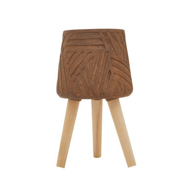 Wooden stool with woven seat on a white background