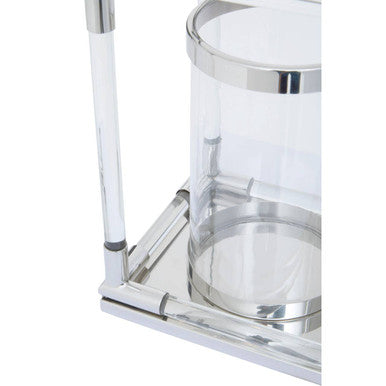 Lucita Double Silver Steel And Acrylic Candle Holder