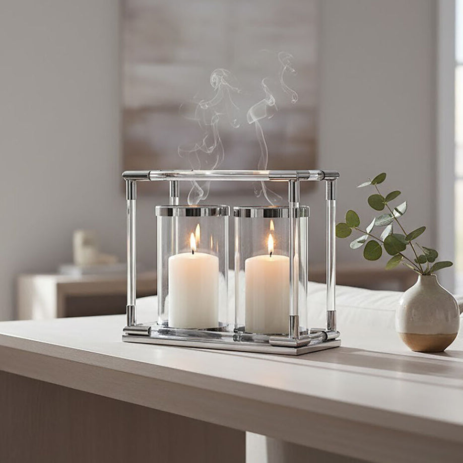 Lucita Double Silver Steel And Acrylic Candle Holder - Image 2