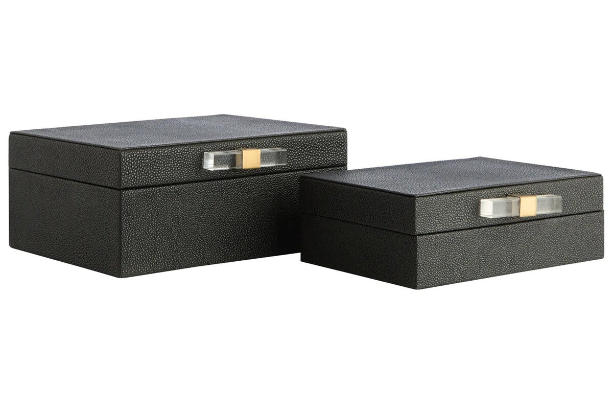 Cardona Set of Two Black Shagreen Effect Trinket Boxes
