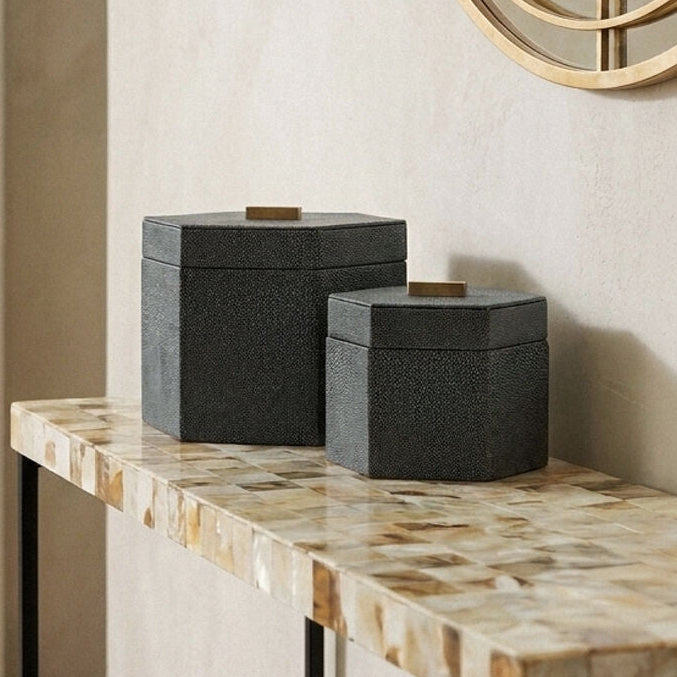 Set of Two Hexagonal Blue Shagreen Effect Trinket Boxes | Cardona