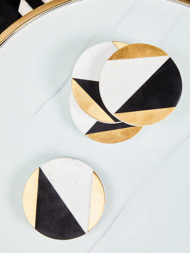 Omari Set of 4 Black and White Marble Gold Inlay Coasters
