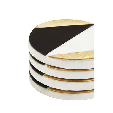 Omari Set of 4 Black and White Marble Gold Inlay Coasters