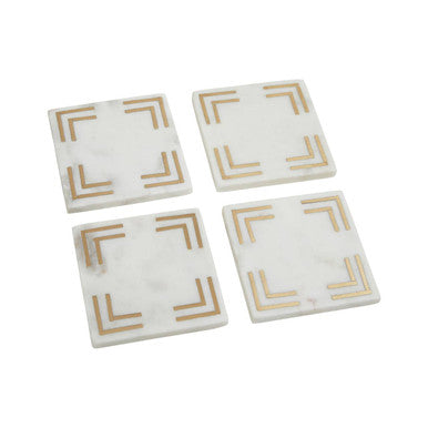 Omari Set of Four White Marble Gold Inlay Square Coasters