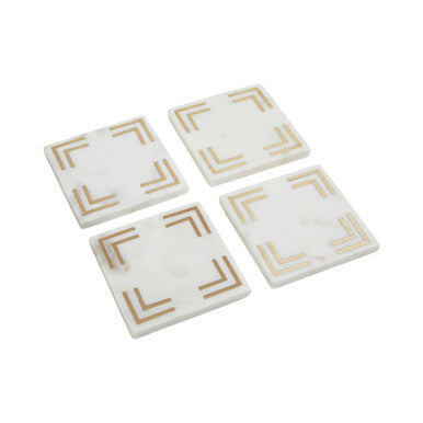 Omari Set of 4 White Marble Gold Inlay Square Coasters