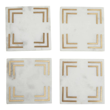 Omari Set of 4 White Marble Gold Inlay Square Coasters