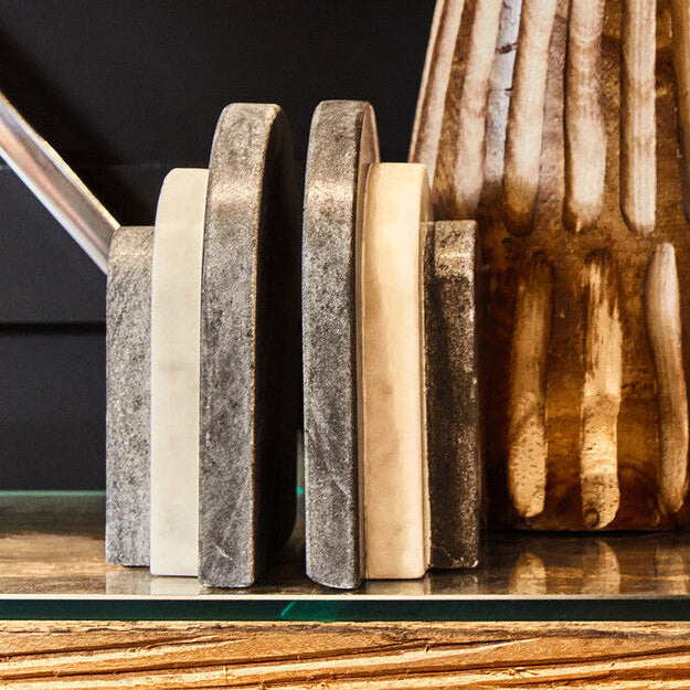 Oxana Black and White Marble Bookends - Image 2