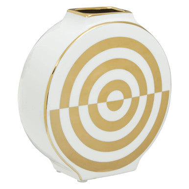 Curva Gold and White Ceramic Round Vase - Image 5