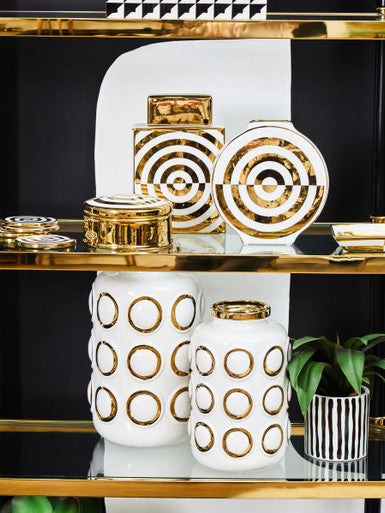 Curva Gold and White Ceramic Round Vase - Image 4