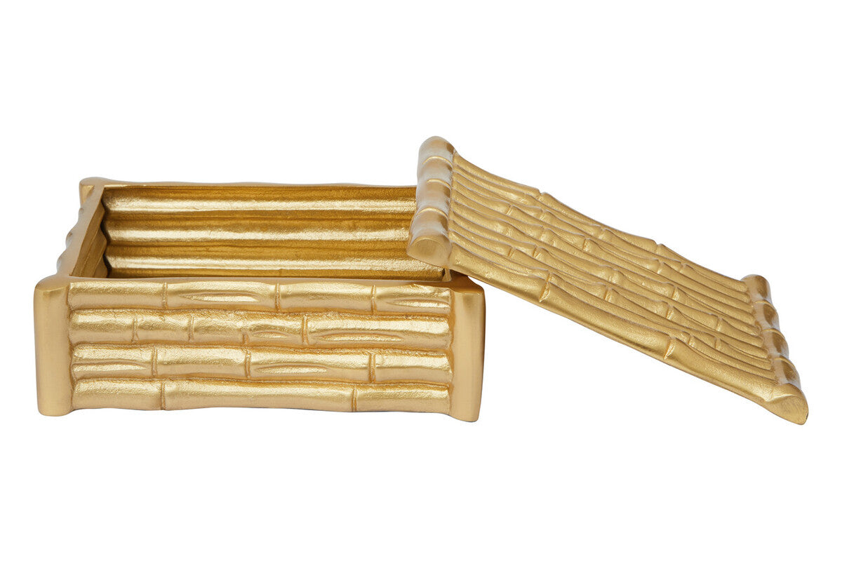 Hiba Small Gold Finish Bamboo Effect Trinket Box