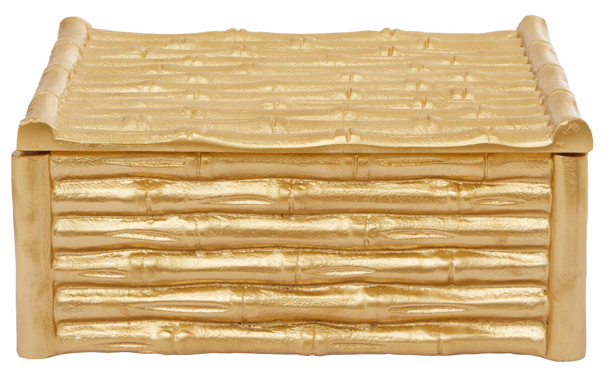 Hiba Large Gold Finish Bamboo Effect Trinket Box