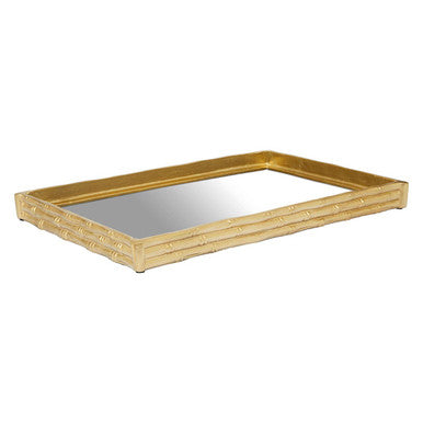 Hiba Gold Finish Bamboo Effect Mirrored Tray