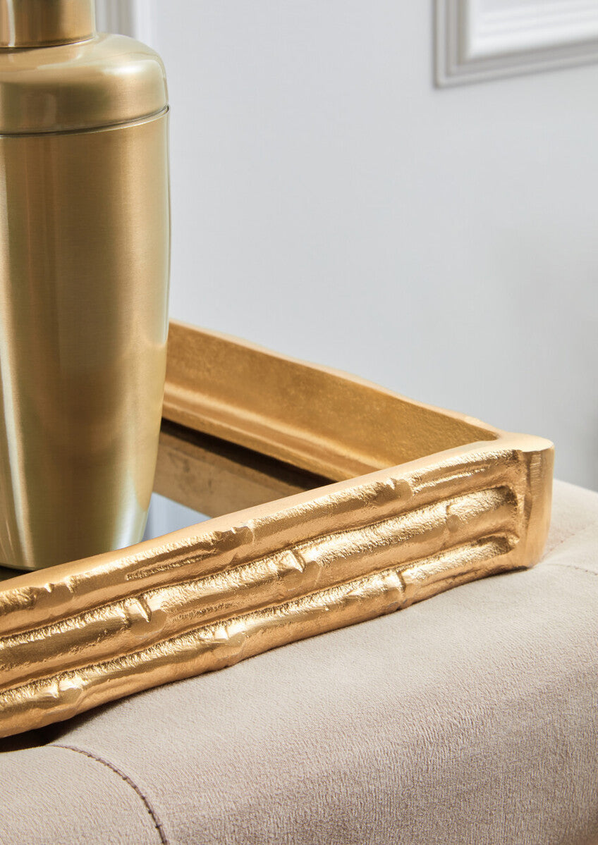 Hiba Gold Finish Bamboo Effect Mirrored Tray