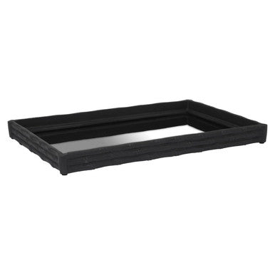 Hiba Black Finish Bamboo Effect Mirrored Tray