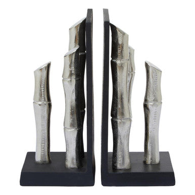 Hiba Set Of Two Silver Finish Bamboo Effect Bookends