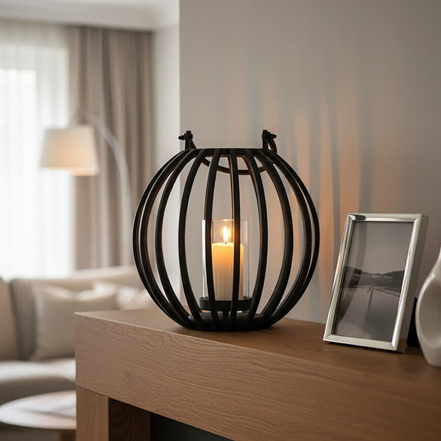 Aura Large Matte Black Finish Lantern - Image 4