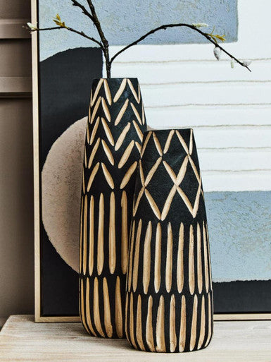 Arlo Small Engraved Wooden Vase.