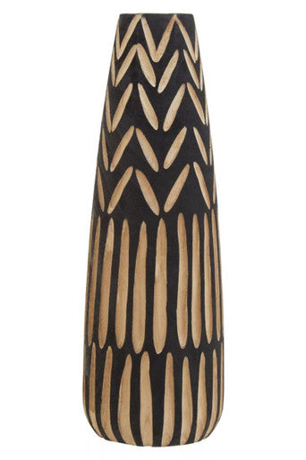 Arlo Large Wooden Engraved Vase In Black And Natural - Image 2