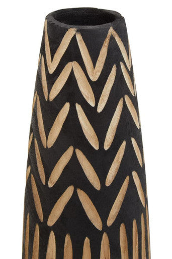 Arlo Large Wooden Engraved Vase In Black And Natural - Image 10
