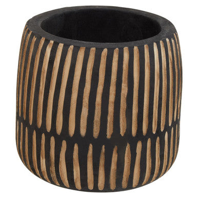 Arlo Large Engraved Natural And Black Wooden Planter - Image 7