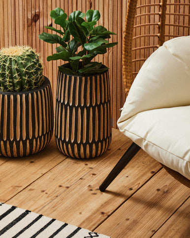 Arlo Large Engraved Natural And Black Wooden Planter - Image 5