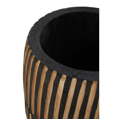 Arlo Large Engraved Natural And Black Wooden Planter - Image 8