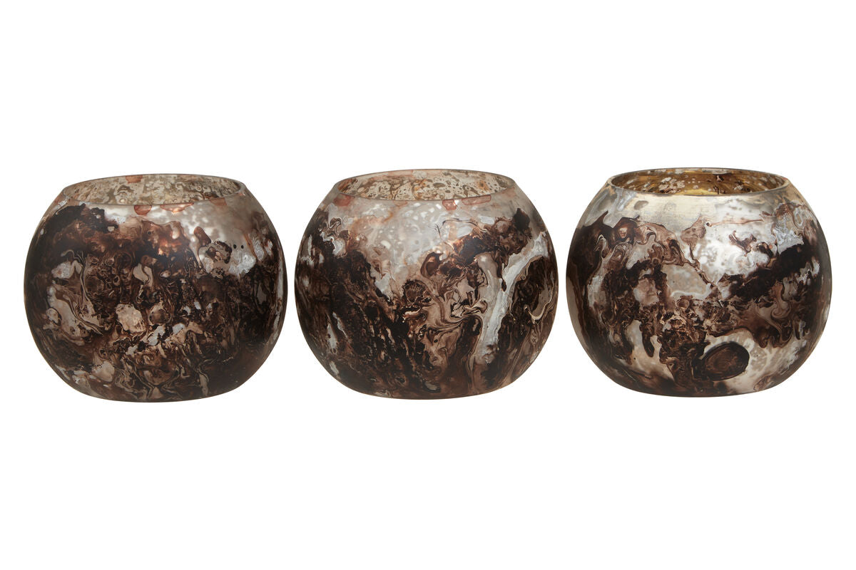 Garan Set of 3 Brown Marble Effect Tealight Holders
