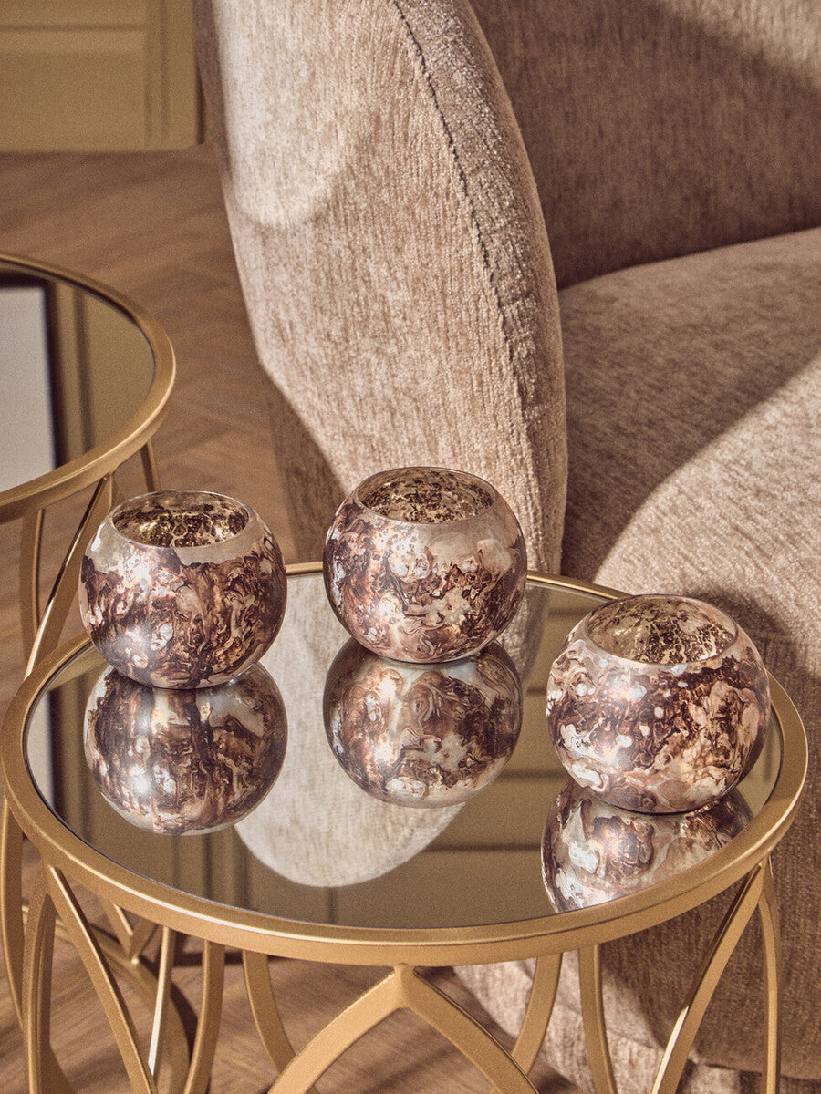 Garan Set of 3 Brown Marble Effect Tealight Holders