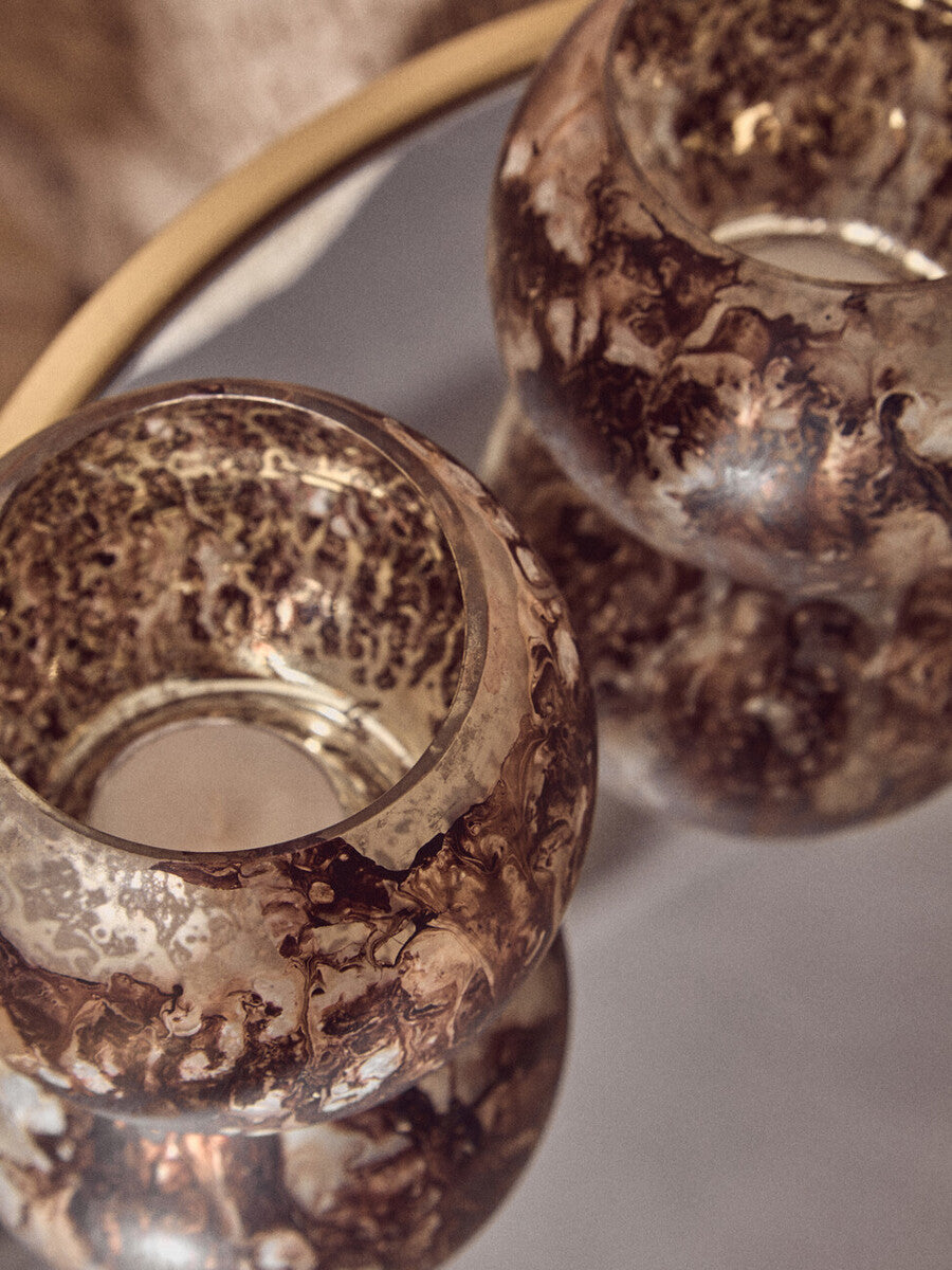 Garan Set of 3 Brown Marble Effect Tealight Holders