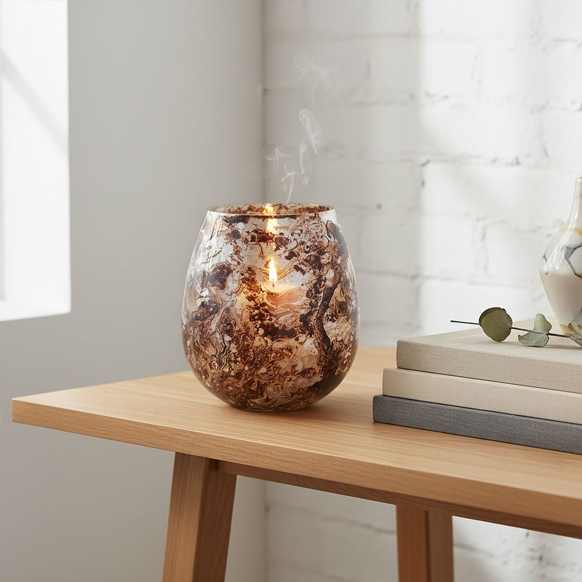 Garan Brown Marble Effect Large Candle Holder
