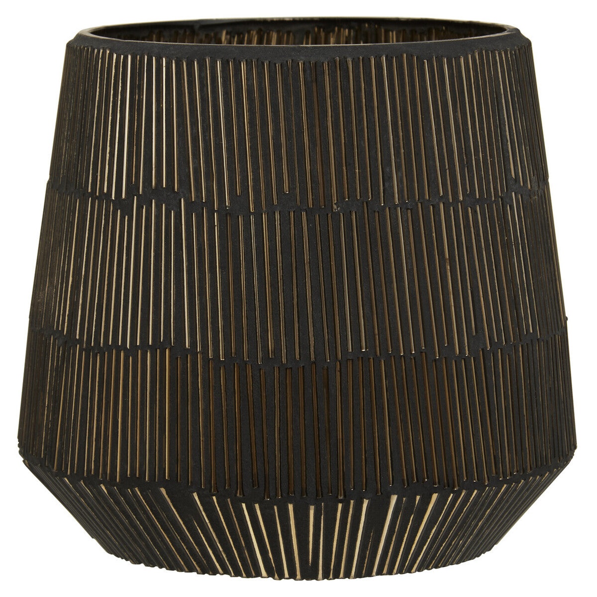 Black ribbed vase on a white background