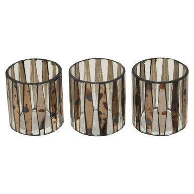 Gaia Smoked Anitque Finish Set Of 3 Tealight Holders