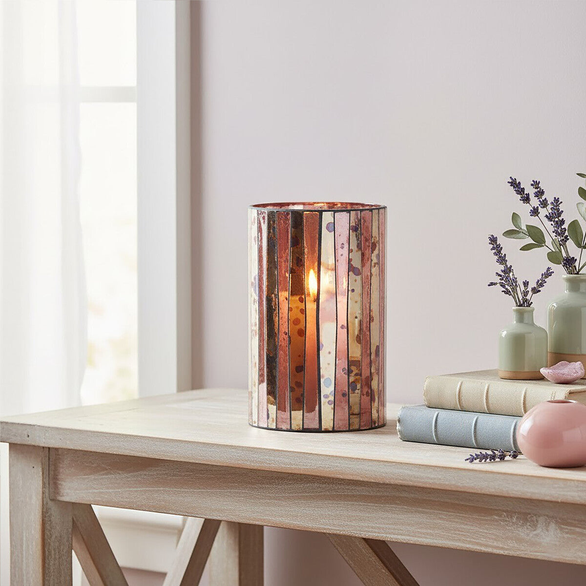 Gaia Pink Antique Finish Large Candle Holder